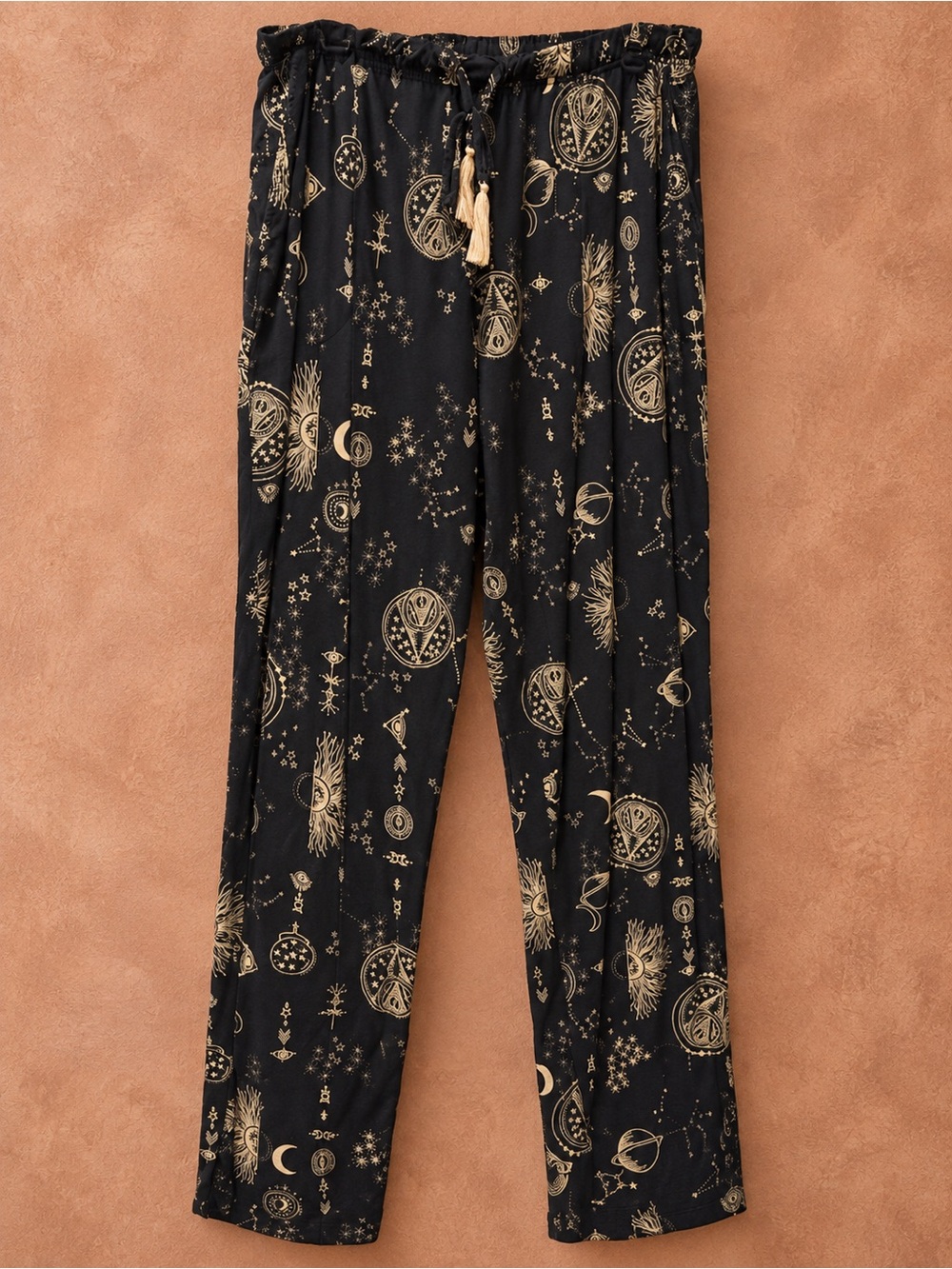 Soma Celestial Pajama Lounge Pants Black Gold Size L Long Drawstring